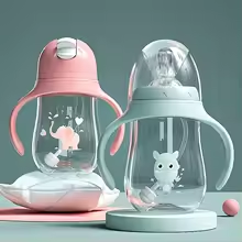 Multifunctional Baby Drinking Bottle -180, BPA-Free, with Straw and Lid